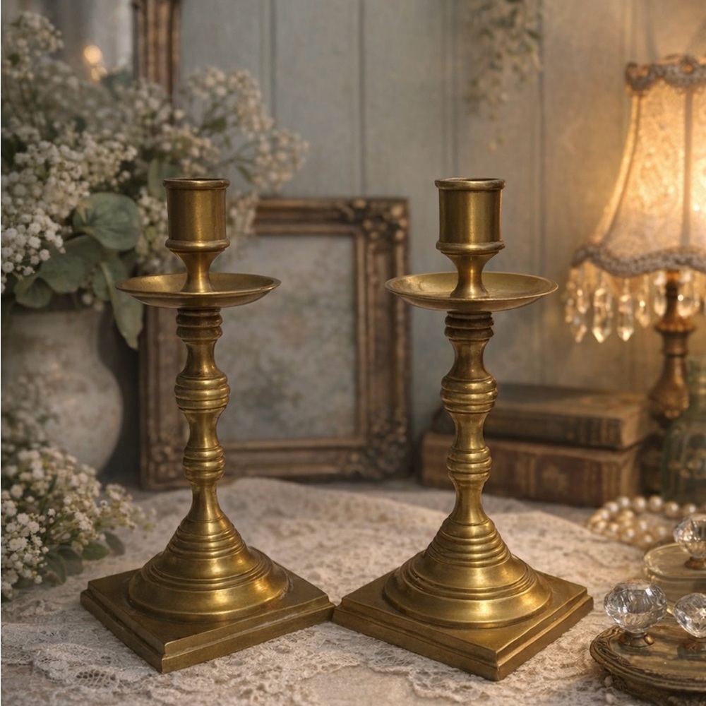 Elegant Brass Candle Holders 9”